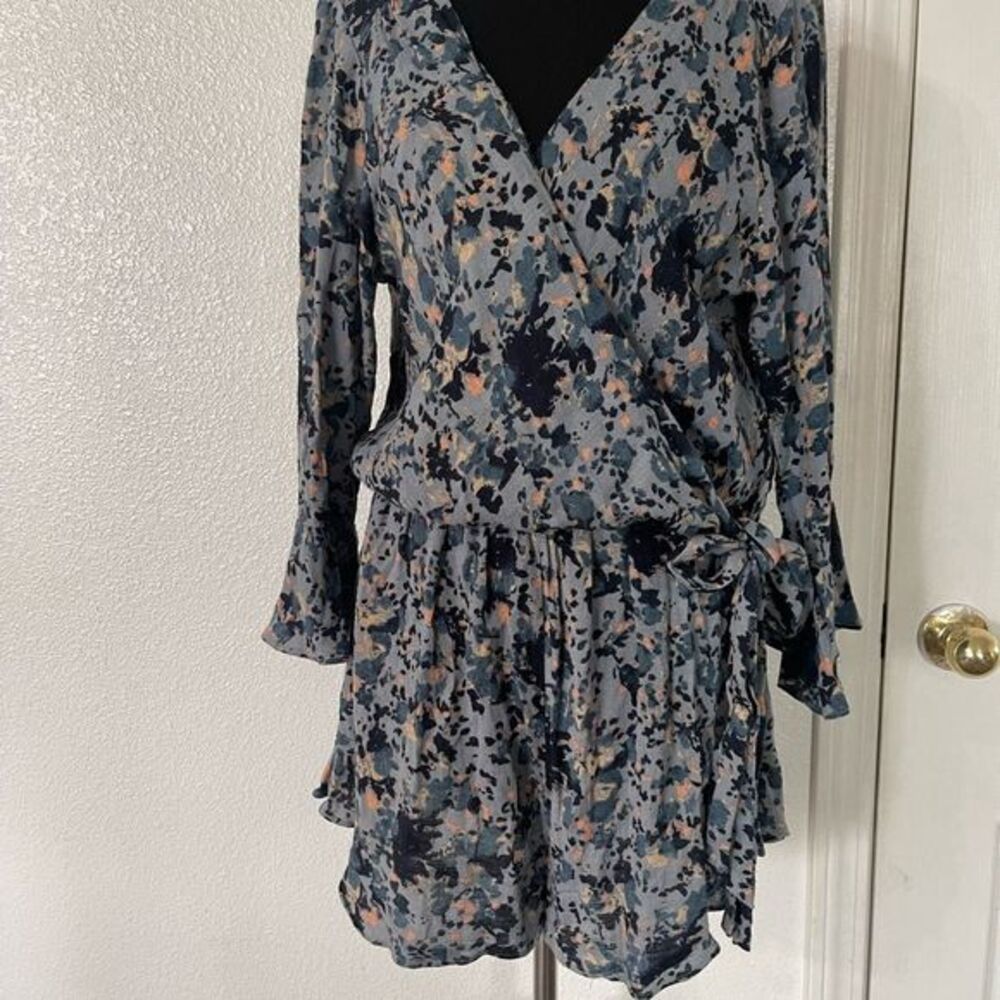 Free People Blue Floral Print Wrap Romper